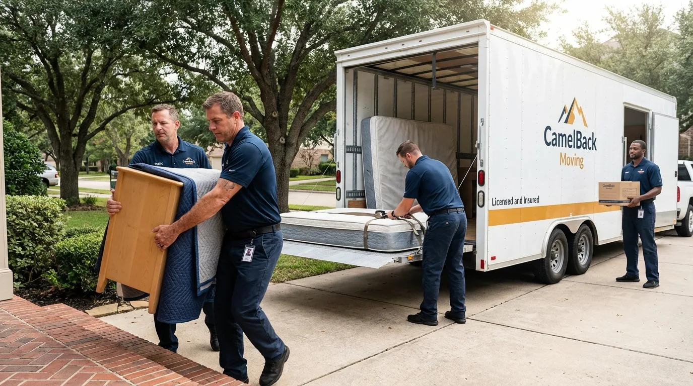 Crew loading residential truck for cross-state move from Falmouth, MA