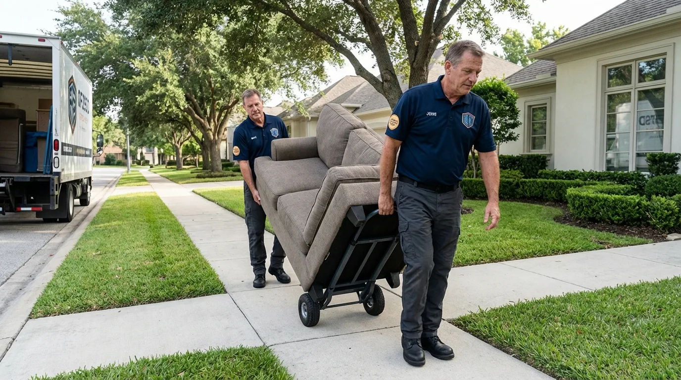 Local residential moving crew loading furniture in Falmouth, MA